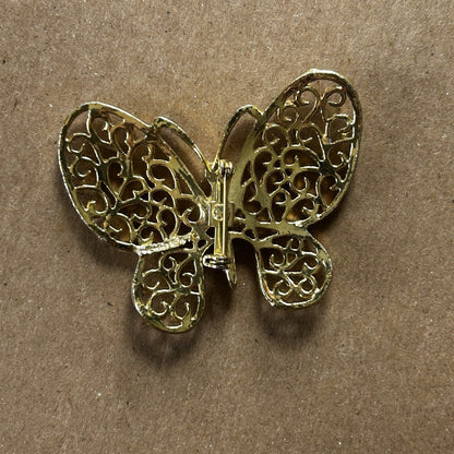 Gold Tone Butterfly Filigree Brooch Pin with Metal, 2 Inch Animal Insect Theme
