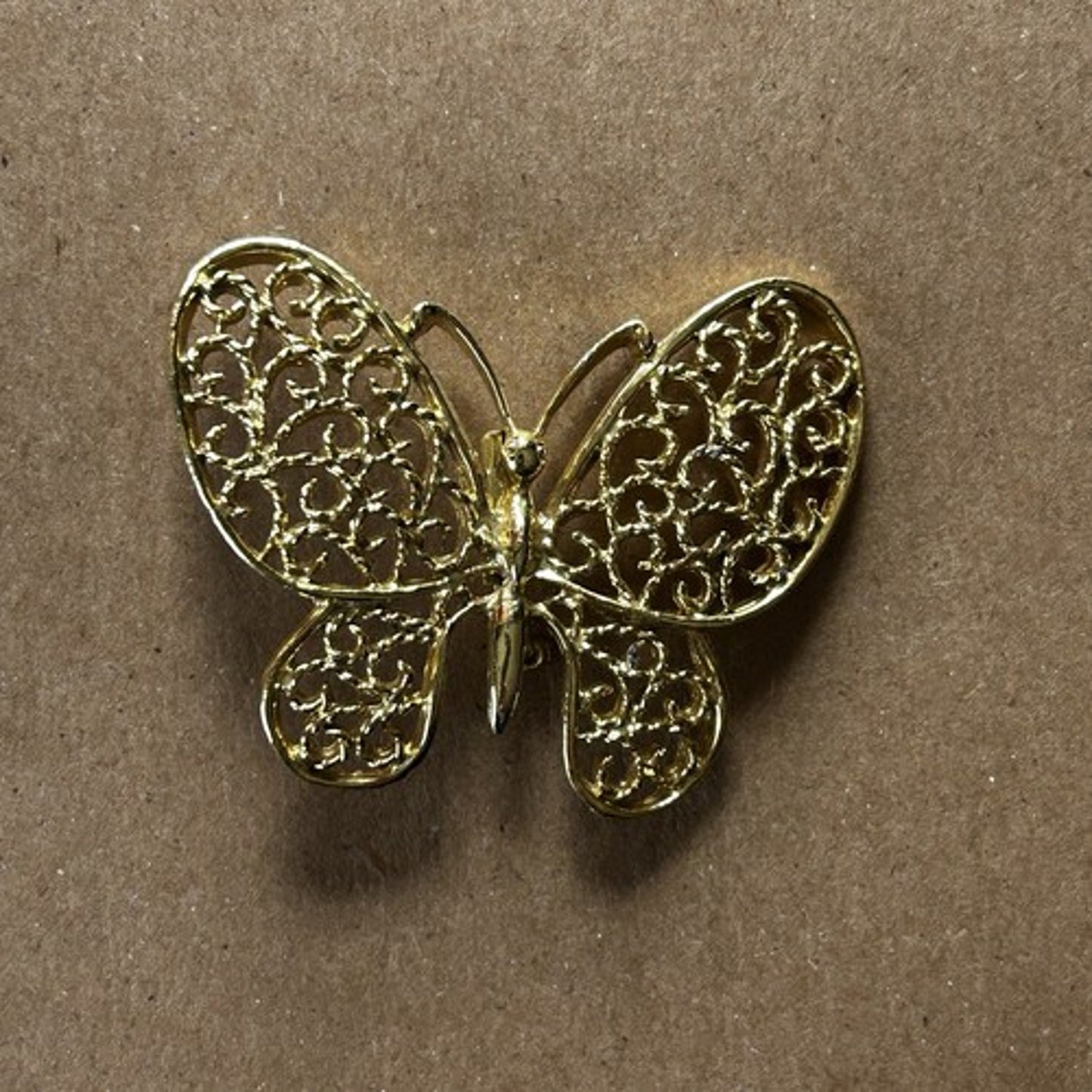 Gold Tone Butterfly Filigree Brooch Pin with Metal, 2 Inch Animal Insect Theme