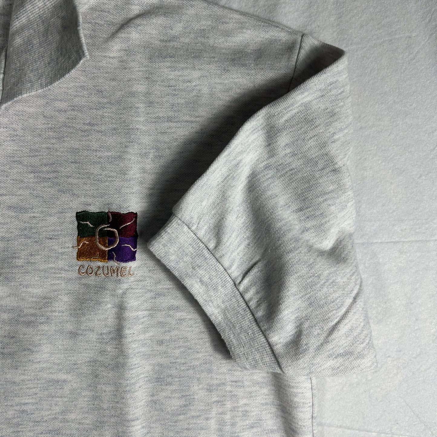 Vintage Pancho Cozumel Embroidered Polo Shirt - Men's Large - Heather Gray - Made in Mexico