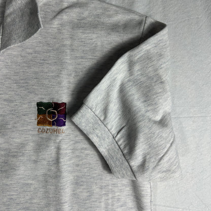 Vintage Pancho Cozumel Embroidered Polo Shirt - Men's Large - Heather Gray - Made in Mexico