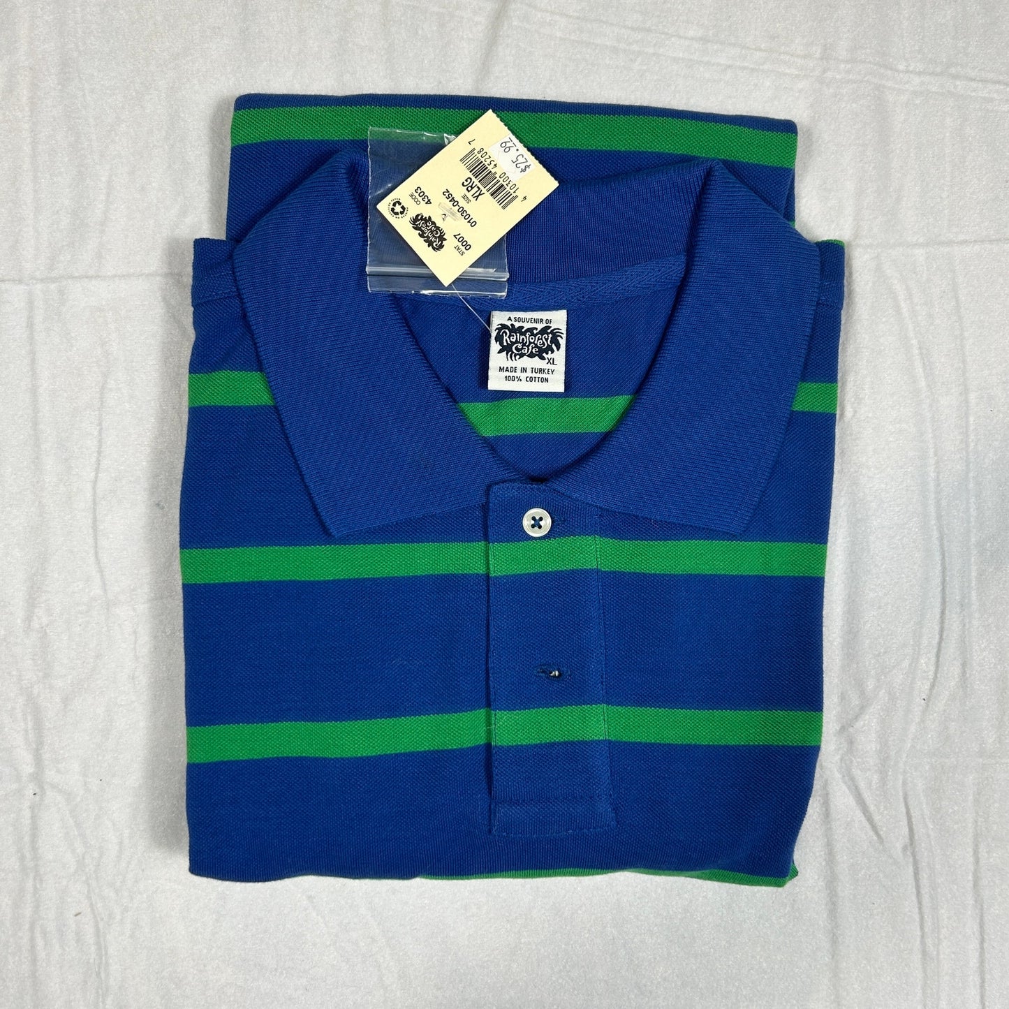NWT Rainforest Cafe Men's XL Striped Polo Shirt Blue & Green Souvenir