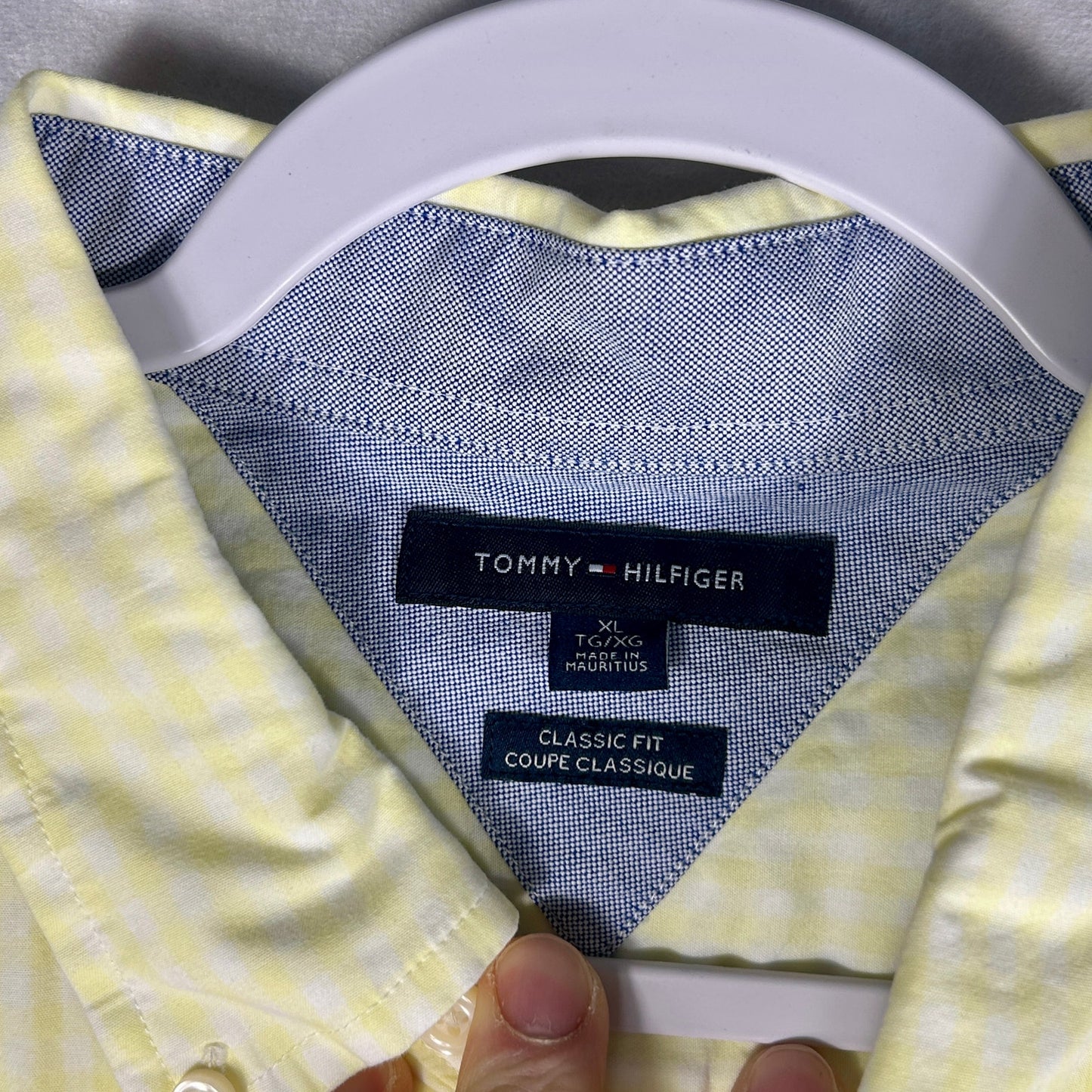 Tommy Hilfiger Men's XL Classic Fit Casual Button Down, Yellow Check Long Sleeve