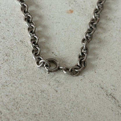 Vintage Modernist Hammered Silver Disc Pendant Necklace - Scalloped Edge - 18"