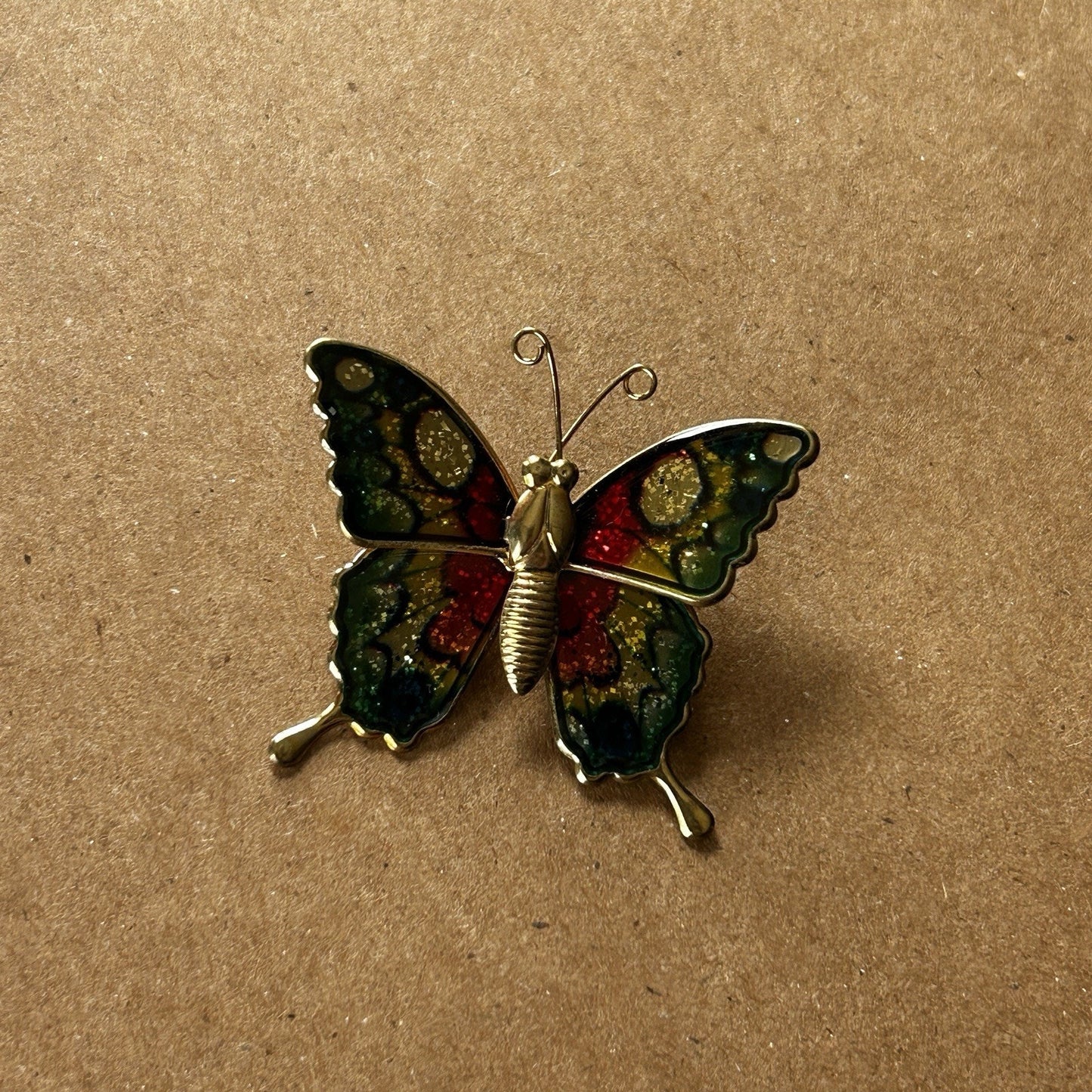 Multicolor Enamel Butterfly Brooch Pin with Metal Accent, 2 Inch