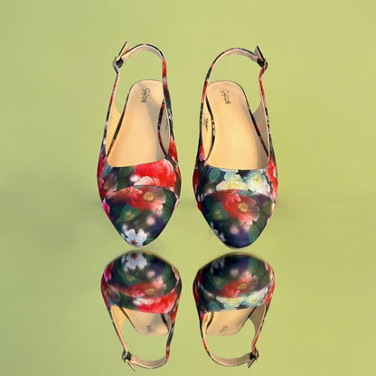 Jaclyn Smith Floral Slingback Flats Pointed Toe Satin Finish