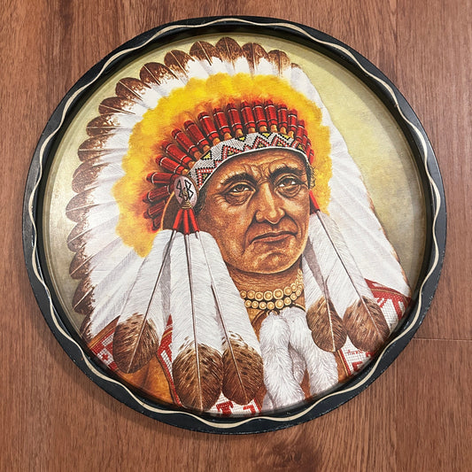 Vintage American Indian Chief Head Metal Tray