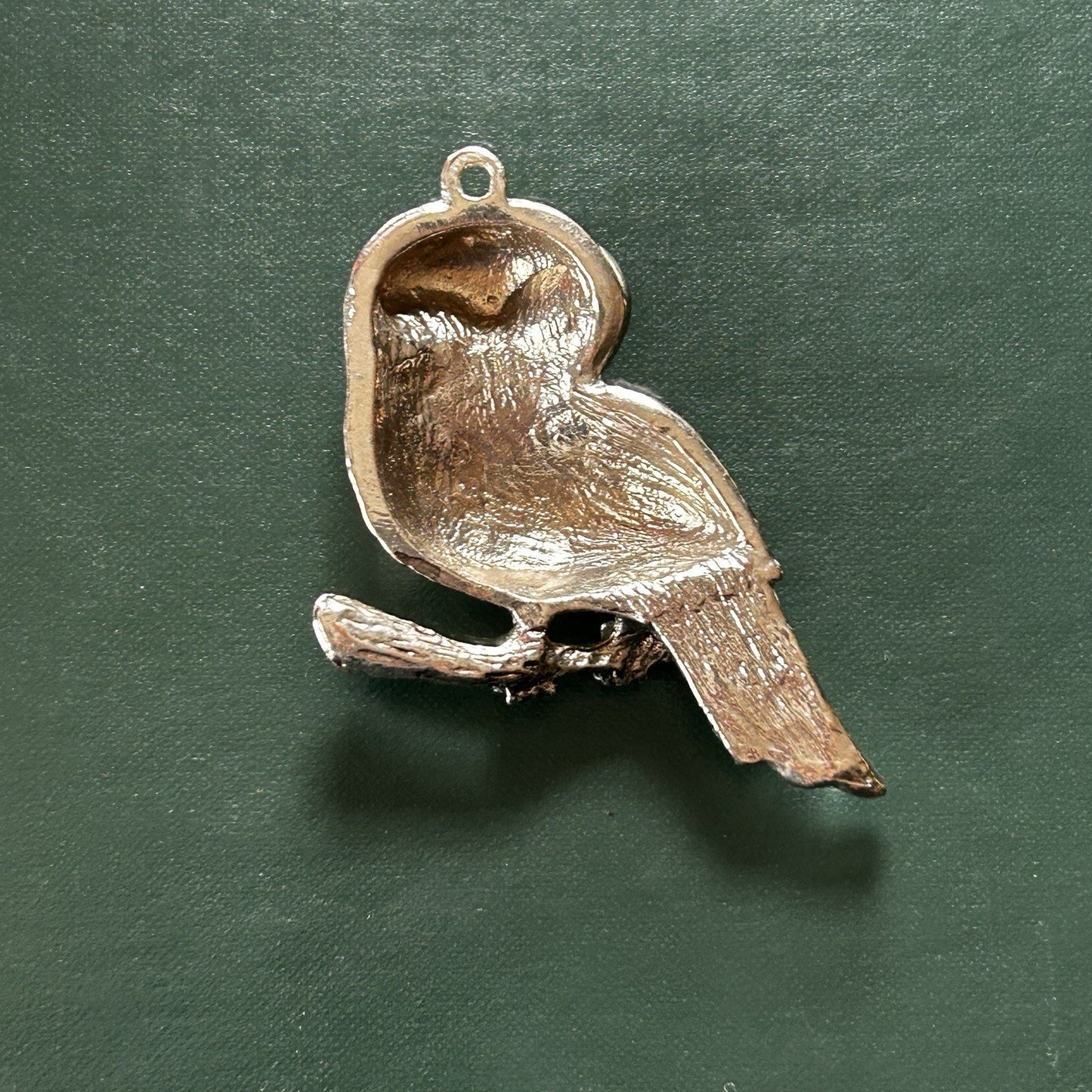 Silver Owl Pendant with Rhinestones, Orange Eyes, Black & White Accents