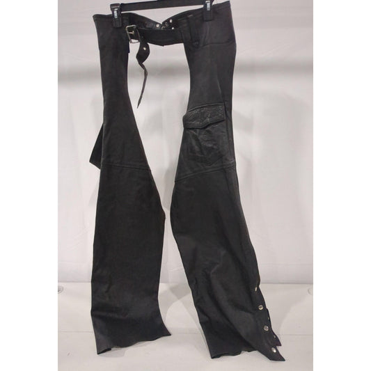 Vintage Biker Wear USA Leather Motorcycle Chaps | Men's 2XL | Heavy Duty Black Leather