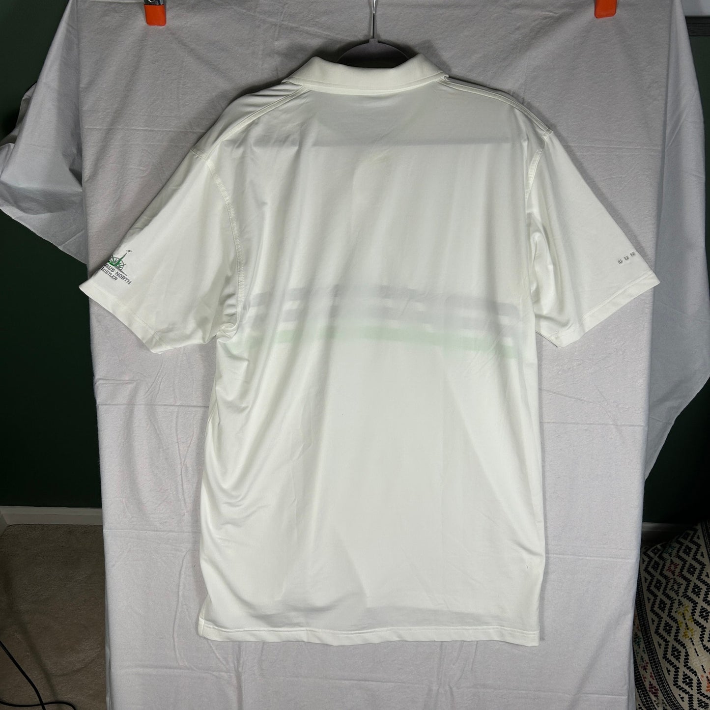 Dunning Golf Men's Large Performance Polo Shirt White with Green & Gray Stripes