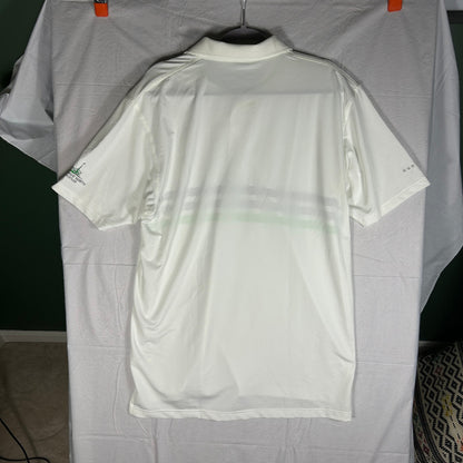 Dunning Golf Men's Large Performance Polo Shirt White with Green & Gray Stripes