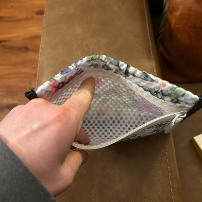 Floral Pouch with Zipper, Soft Mesh from Recycled Materials