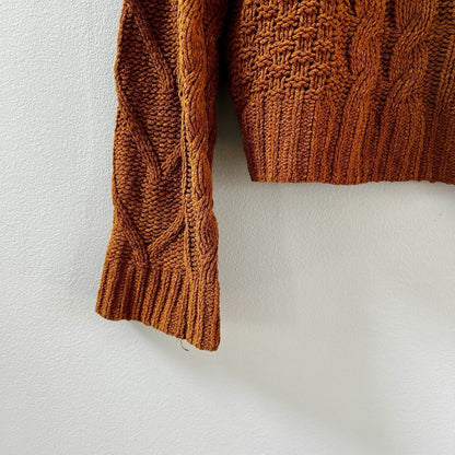 Pink Rose Brown Cable-Knit Pullover Sweater Crew Neck 100% Polyester Size L