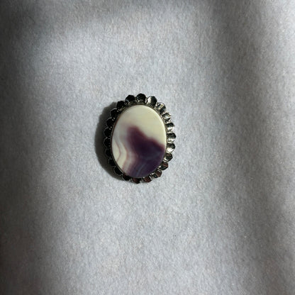 Natural Purple & White Banded Agate Oval Pendant Brooch Combo Scalloped Silver