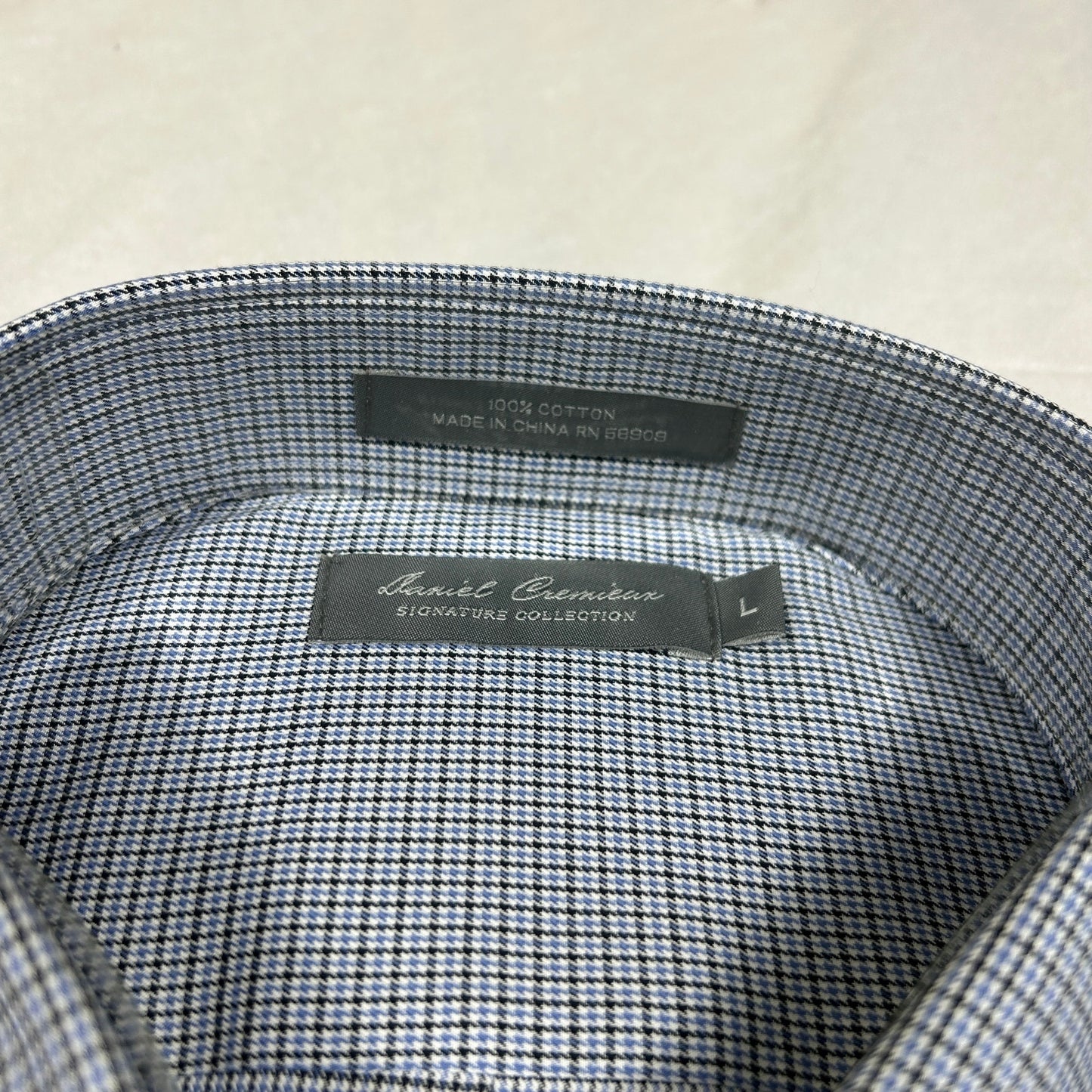NWT Daniel Cremieux Signature Collection Men's Large Blue Black Houndstooth Shirt