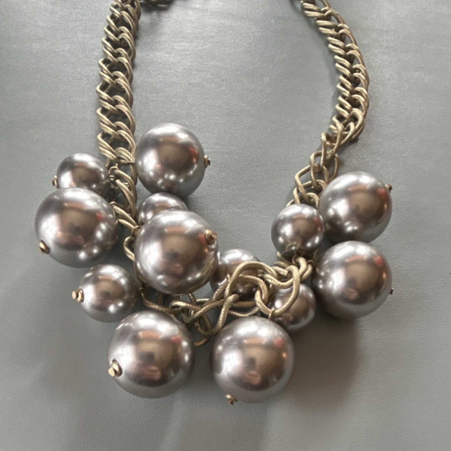 Gold and Silver Beaded Statement Necklace, Curb Link Chain, Lobster Closure