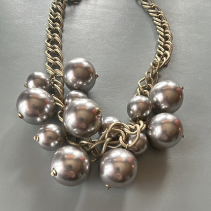 Gold and Silver Beaded Statement Necklace, Curb Link Chain, Lobster Closure