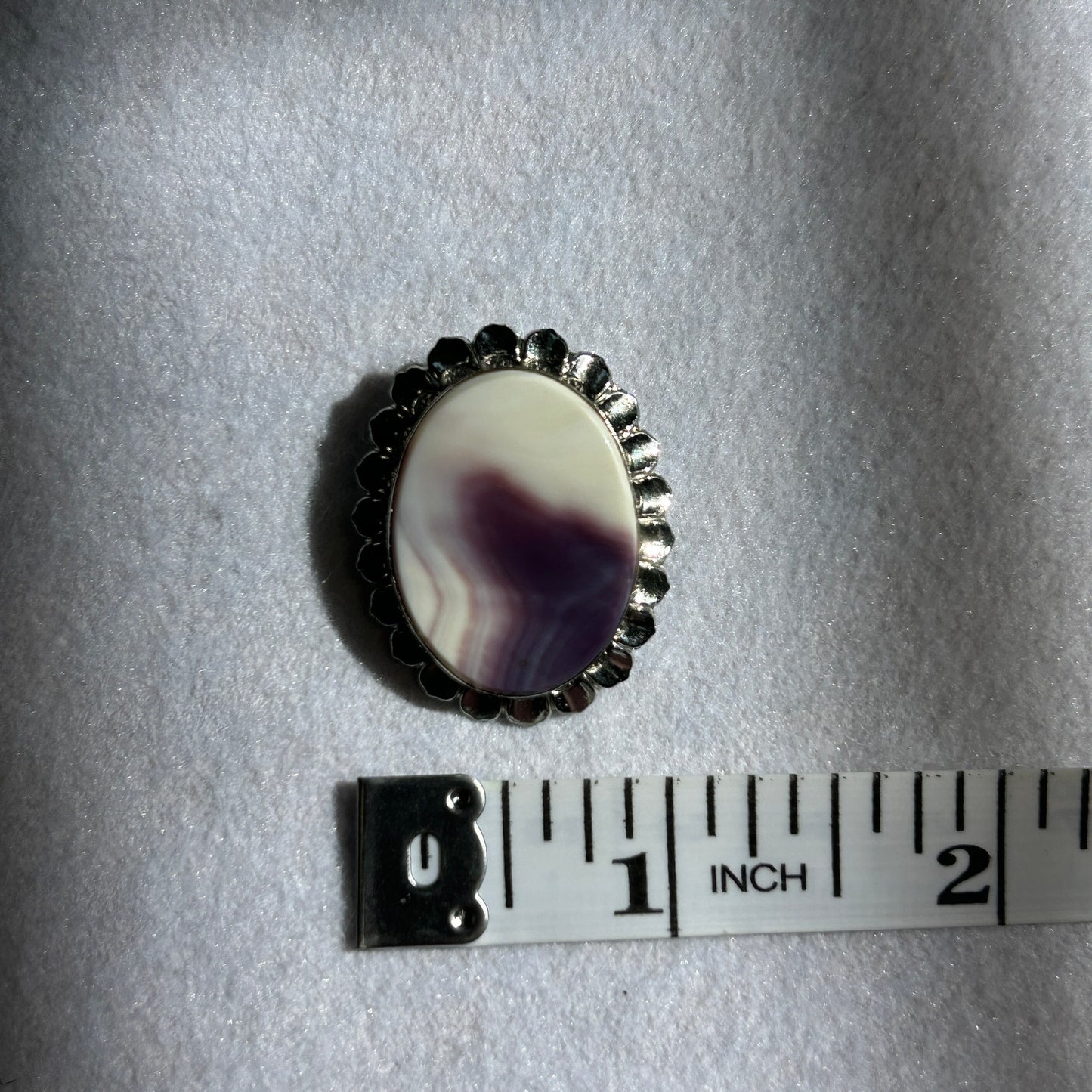 Natural Purple & White Banded Agate Oval Pendant Brooch Combo Scalloped Silver