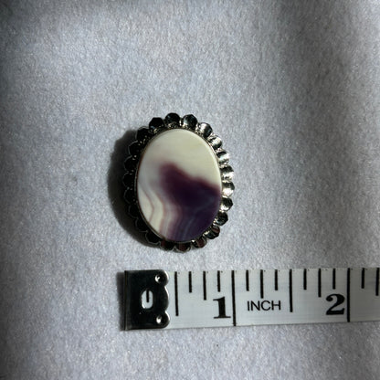 Natural Purple & White Banded Agate Oval Pendant Brooch Combo Scalloped Silver