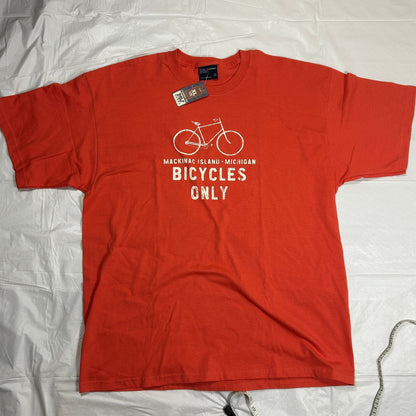 NWT XL Gildan Macinac Island Michigan Bicycles Only T-Shirt Coral Pink Orange