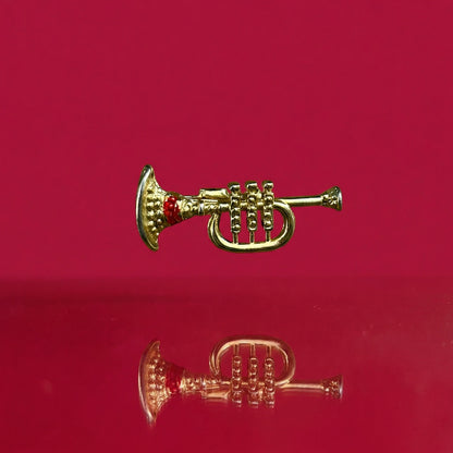Vintage Gold Tone Trumpet Brooch Pin Musical Instrument