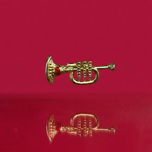 Vintage Gold Tone Trumpet Brooch Pin Musical Instrument