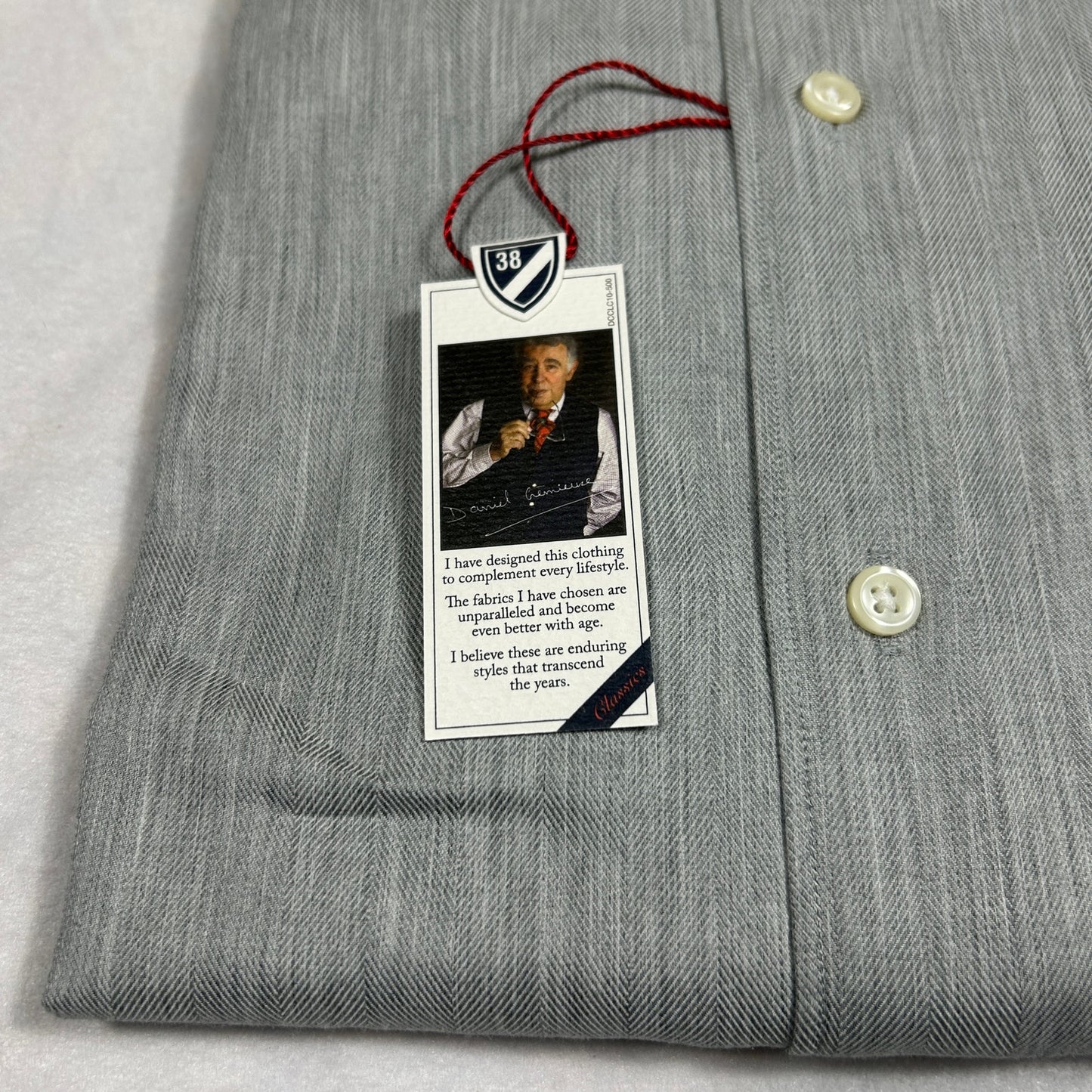 NWT Daniel Cremieux Classics Men's Large Grey Herringbone Button Down Dress Shirt