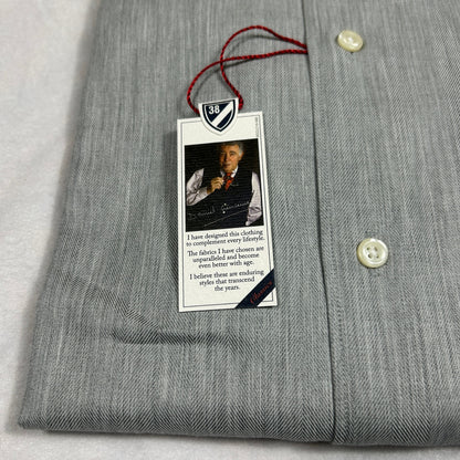NWT Daniel Cremieux Classics Men's Large Grey Herringbone Button Down Dress Shirt