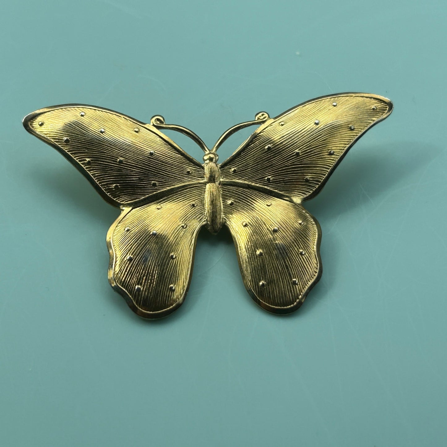 Vintage Gold-Tone Butterfly Brooch | Large Textured Pin | Mid-Century Jewelry
