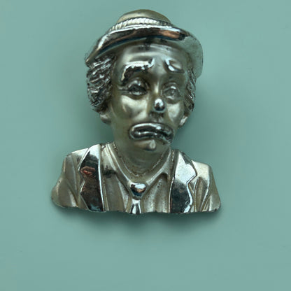 Vintage Emmett Kelly Sad Clown Brooch - Silver Tone Sad Pierrot Hobo Clown Pin - 2.25" Mid-Century Figural Jewelry