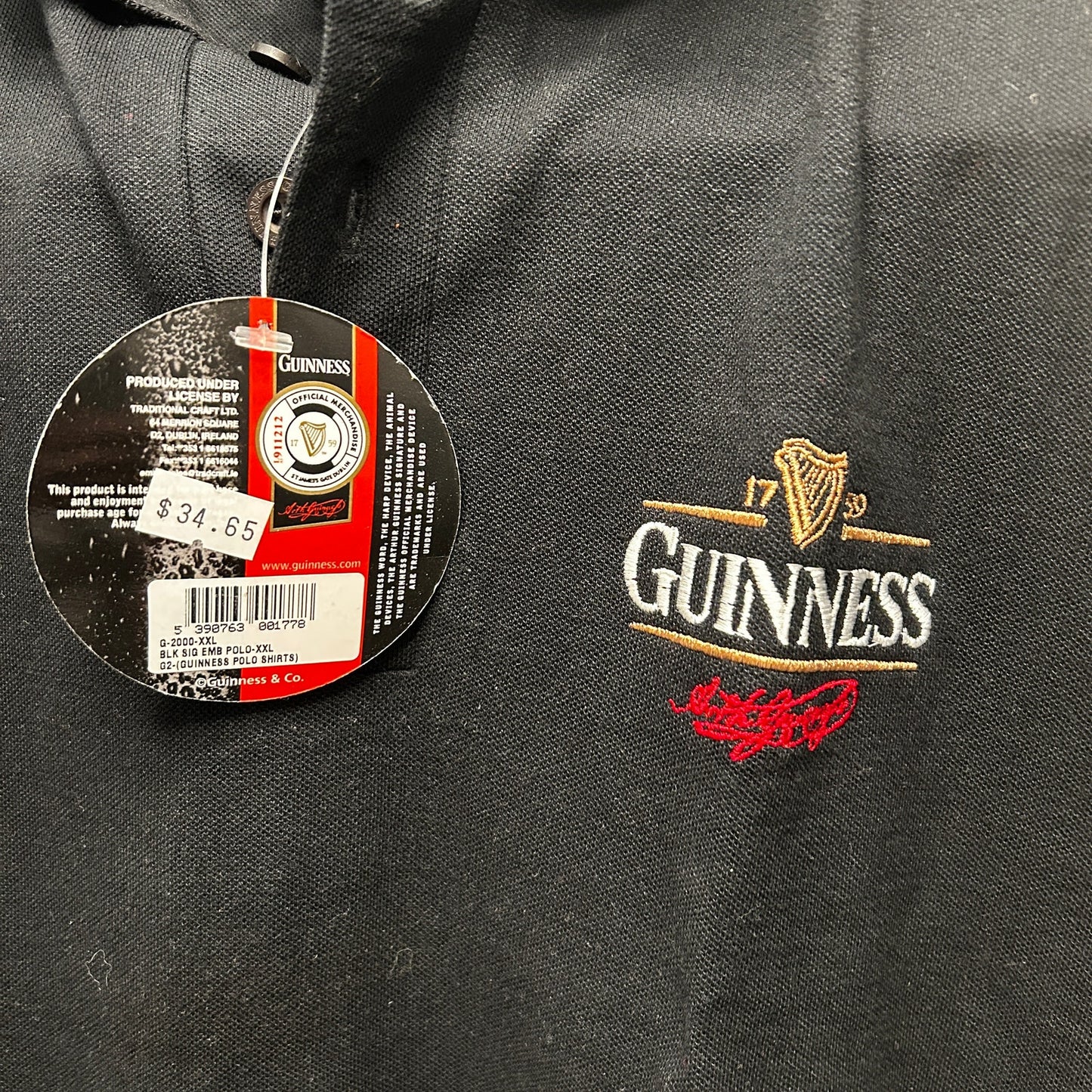 Official Guinness Polo Shirt Men's XXL NWT Black with Logo