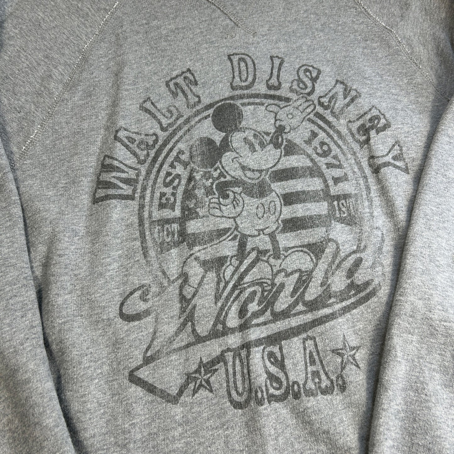 Disney Parks Authentic Original Mickey Mouse Raglan Sweatshirt, Gray, Size Large