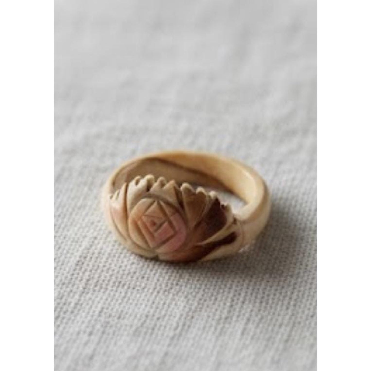 Vintage Hand-Carved Bone Floral Statement Ring