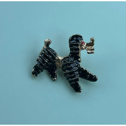 Vintage Gold Tone and Black Enamel Poodle Brooch Pin Mid-Century Kitsch Accessory