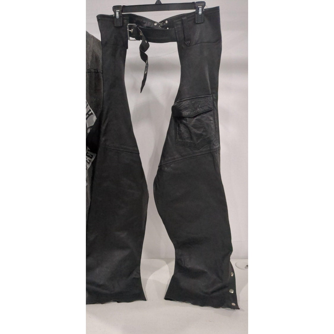 Vintage Biker Wear USA Leather Motorcycle Chaps | Men's 2XL | Heavy Duty Black Leather