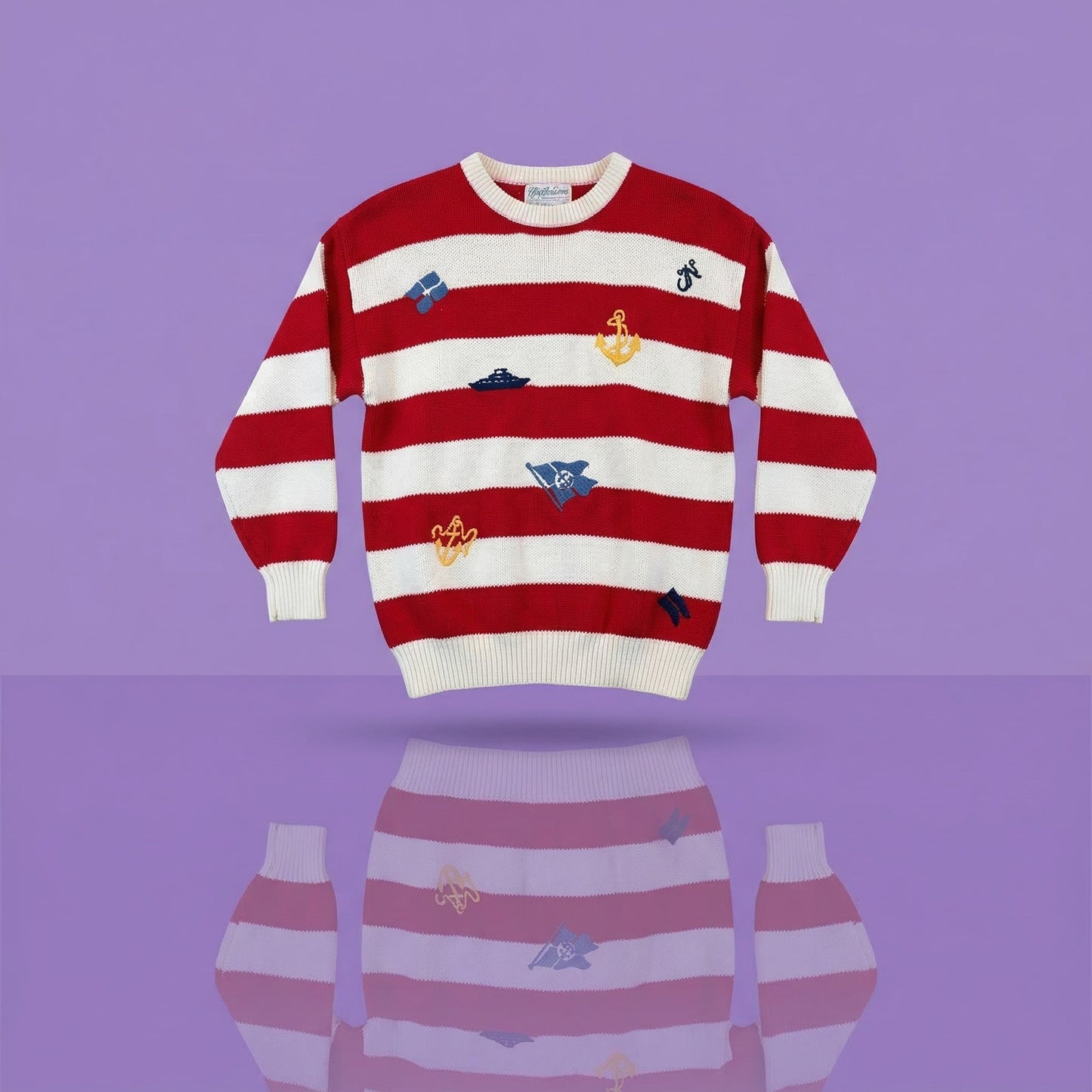 Vintage Top of the Dock by Lord Jeff Nautical Stripe Sailboat Embroidered Sweater M