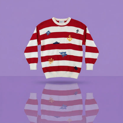 Vintage Top of the Dock by Lord Jeff Nautical Stripe Sailboat Embroidered Sweater M