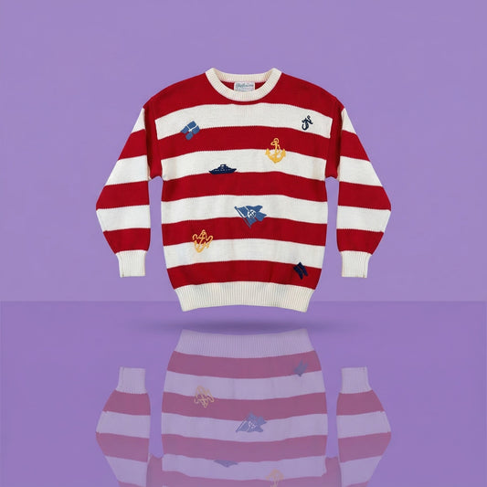 Vintage Top of the Dock by Lord Jeff Nautical Stripe Sailboat Embroidered Sweater M