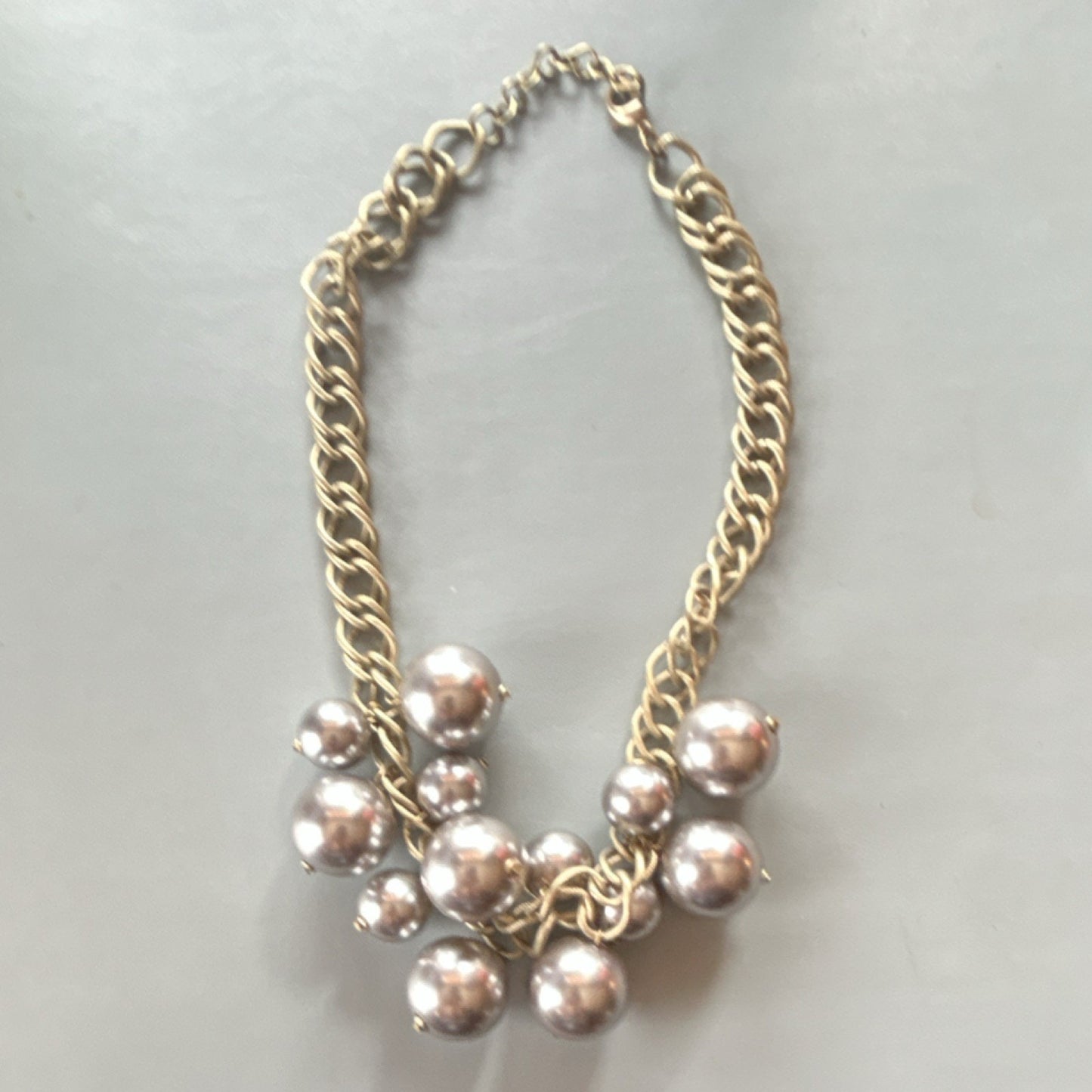 Gold and Silver Beaded Statement Necklace, Curb Link Chain, Lobster Closure