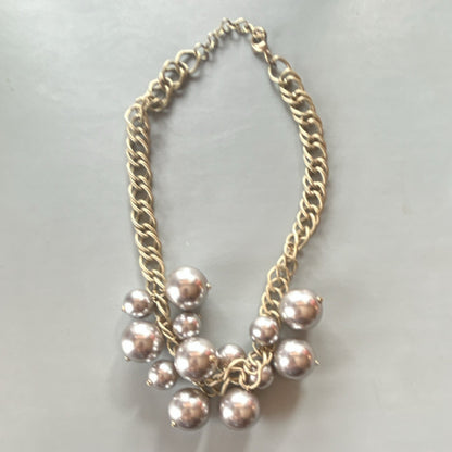 Gold and Silver Beaded Statement Necklace, Curb Link Chain, Lobster Closure