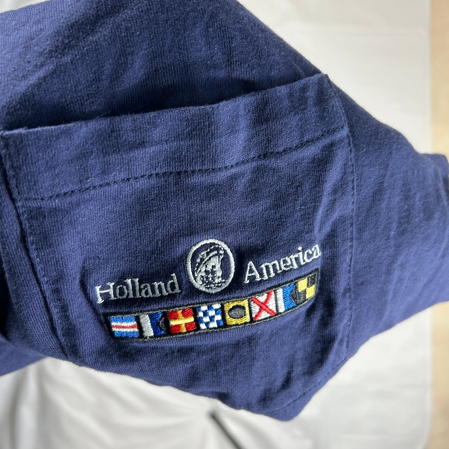 NWT Holland America Line Men's XL Navy Blue Pocket T-Shirt Embroidered Logo