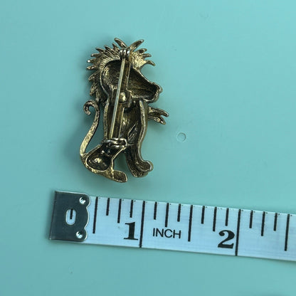 Vintage Gold Tone Lion Brooch – Detailed Regal Mane Figural Lapel Pin