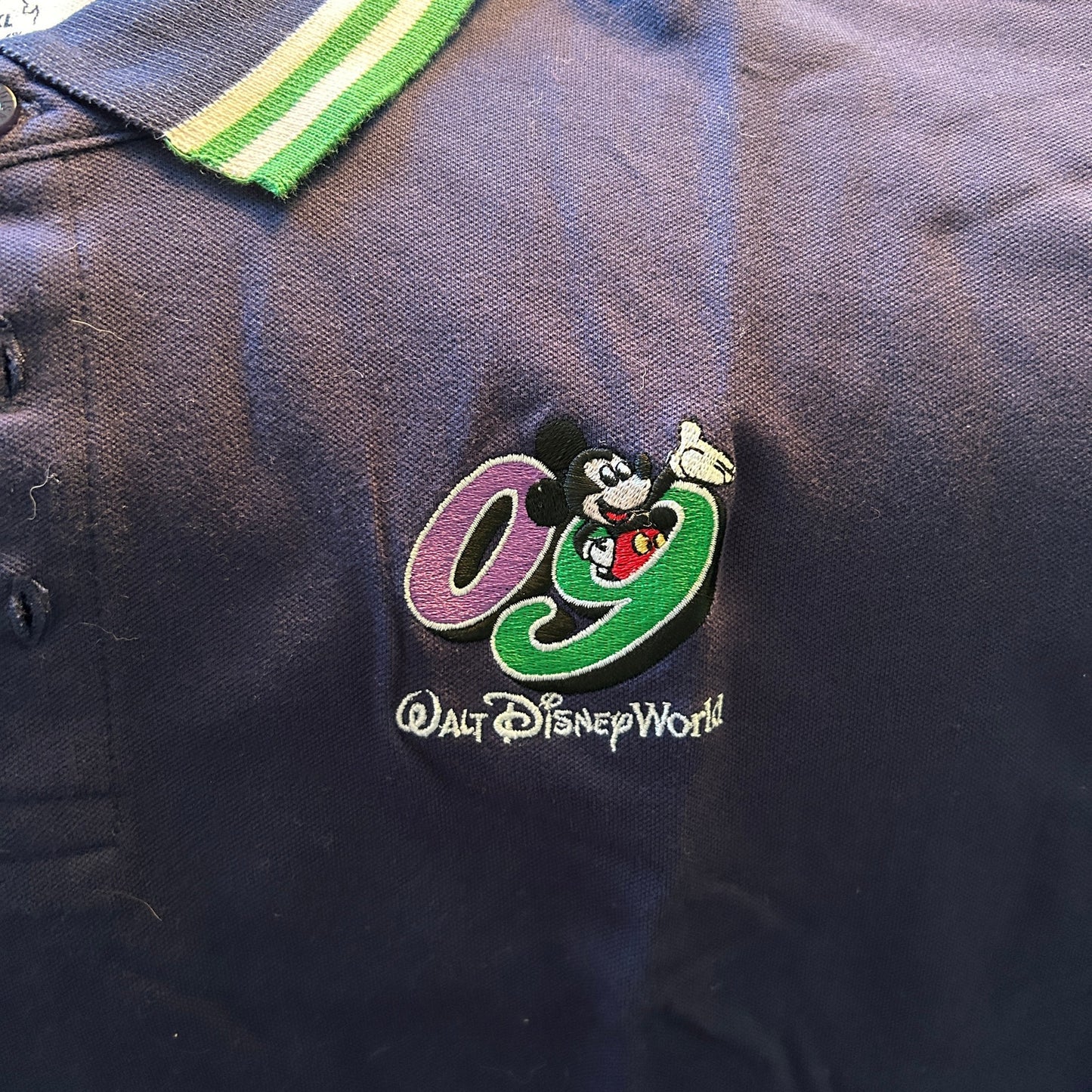 NWT Walt Disney World 2009 Mickey Mouse Embroidered Polo Shirt – Navy Blue Stretch Pique – Size XL