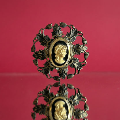 Antique Victorian Style Cameo Revival Brooch with Gold, Black and Copper Tones