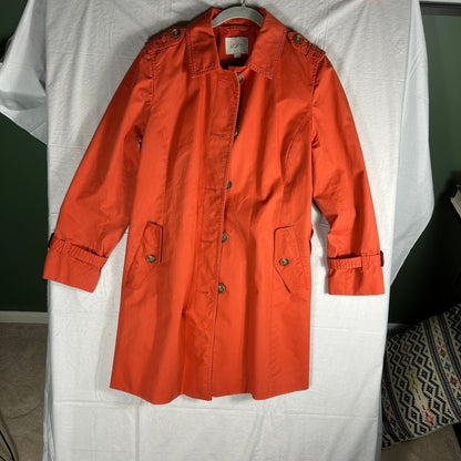 LOFT Petite Vibrant Coral Orange Trench Coat - Women’s LP - Striped Lining - Spring Jacket