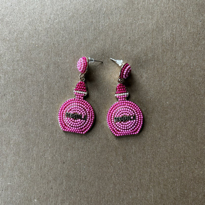 Handcrafted Pink Beaded Tequila Bottle Dangle Earrings Gold Tone Party Theme
