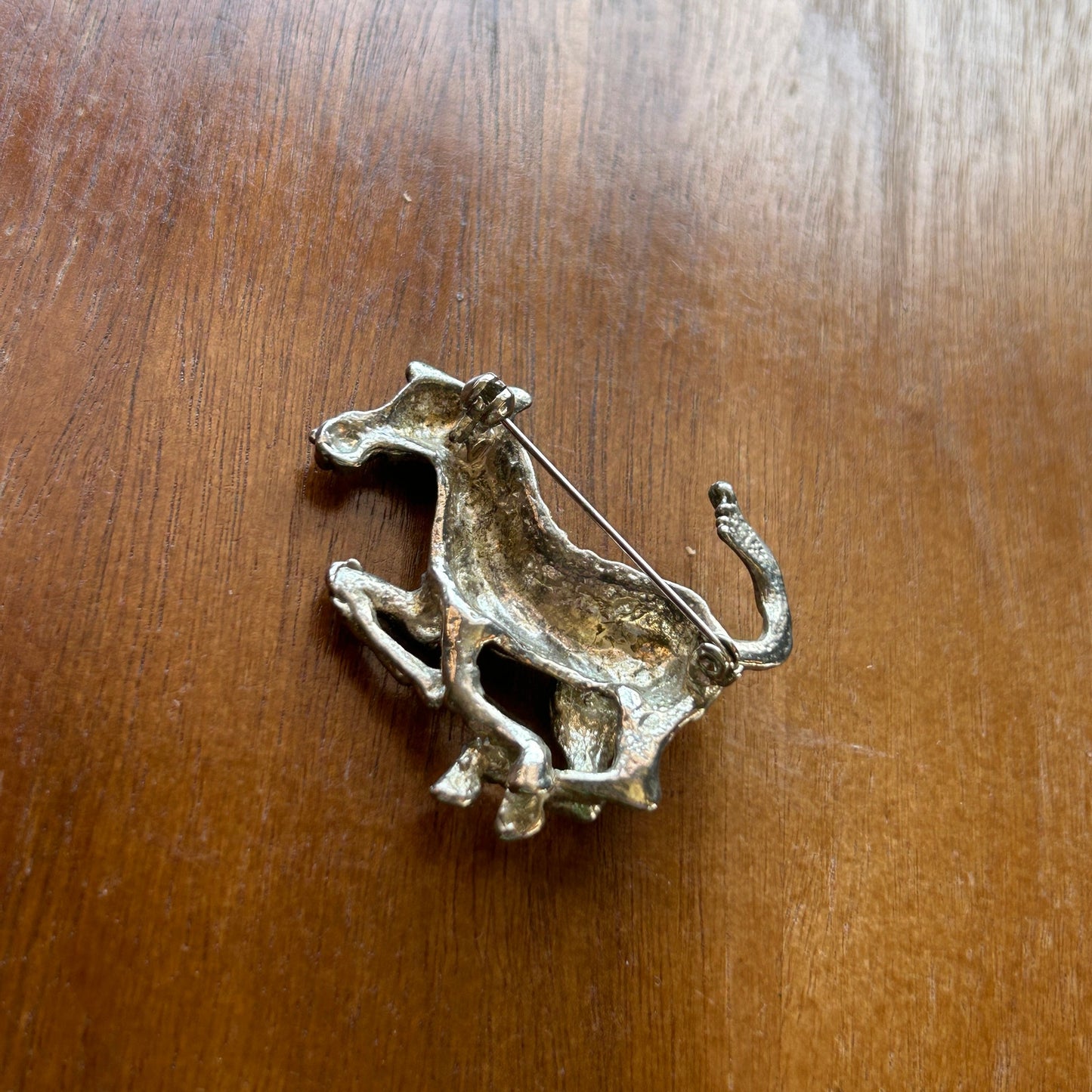 Vintage Running Zebra Brooch | Silver Tone Textured Animal Pin | Rhinestone Eye