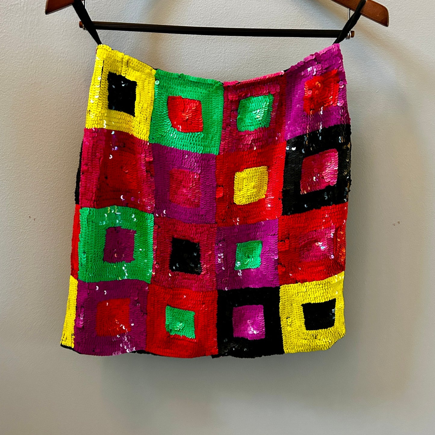 Vintage Sandy Starkman Sequin Mini Skirt Size 8 Neon