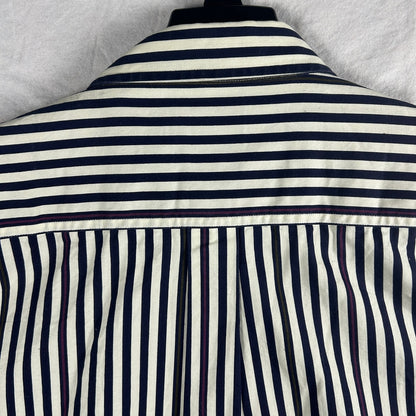 Vintage 90s IZOD Men's Button Down Shirt NWT Navy Cream Olive Stripe Size Large