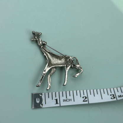 Vintage Silver Tone Textured Giraffe Brooch - Mid-Century Animal Safari Pin