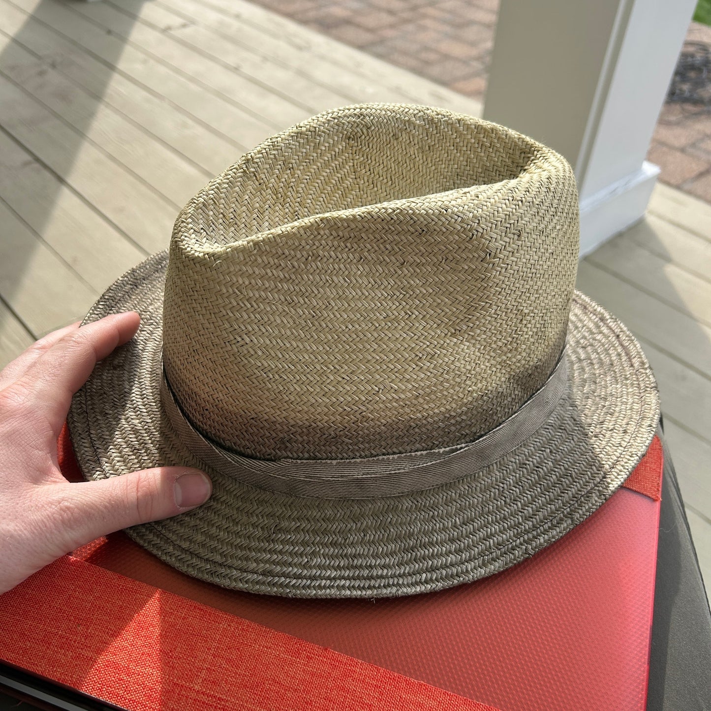 Cha-Cha's House of Ill Repute Straw Fedora Hat - Green & Beige Summer Brim - NYC Custom
